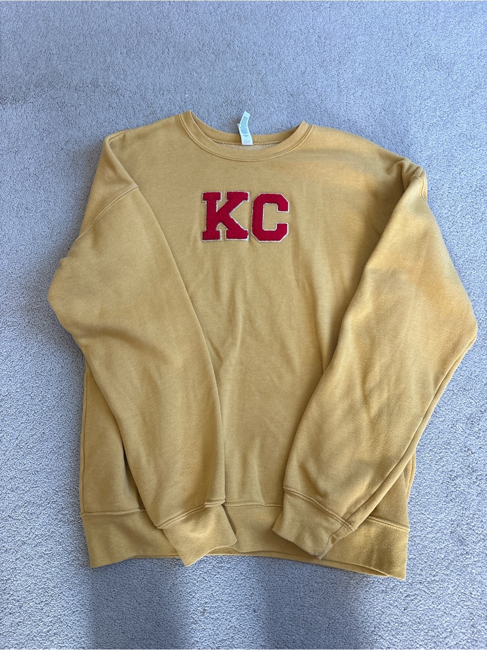 Women’s Kansas City Chiefs Red/Yellow Big Letter Patches Crewneck | Size M